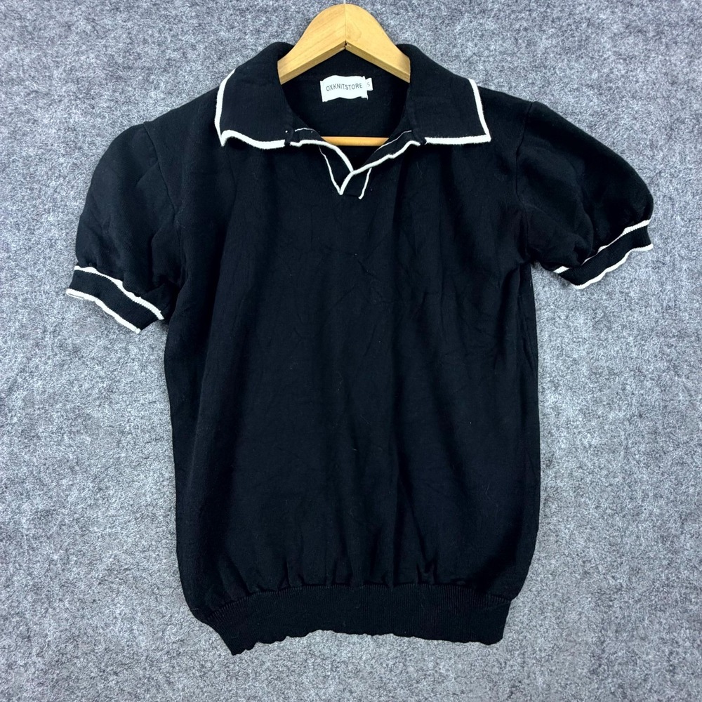 Oxknitstore Polo Shirt Mens Small Black White Golf Performance Retro‎